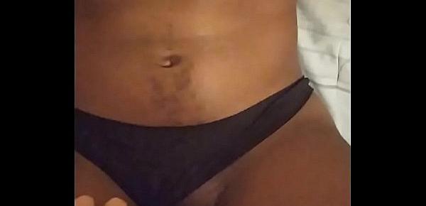  Ebony Tinder Girl Stretched Out Again With Panties To The Side - Cumshot!